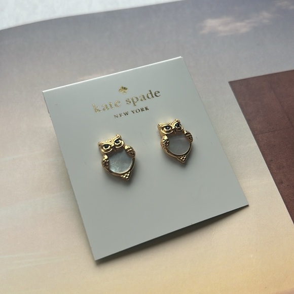 New Kate Spade owl stud earring mother of pearl / gold - Picture 9 of 9